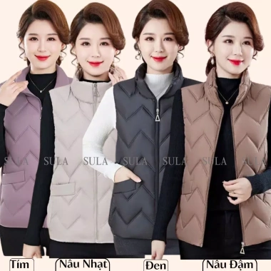 Áo khoác áo phao siêu nhẹ cho mẹ trung niên nữ họa tiết sóng tinh tế 250k