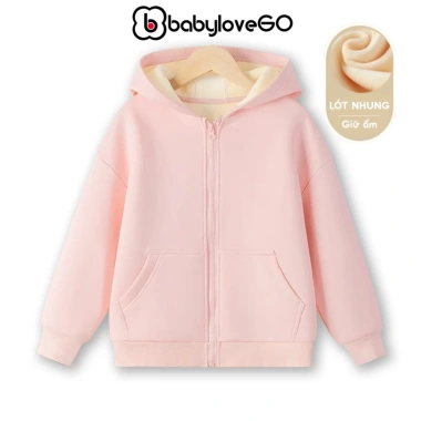Áo khoác bé trai BabyloveGO nỉ lót lông dày ấm, mũ + khóa kéo, 1-10 tuổi, giảm giá 3