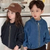 Áo khoác Biker denim trẻ em cotton mùa xuân thu Hàn Quốc phong cách dạo phố
