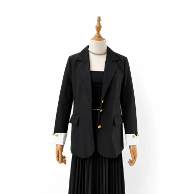 Áo khoác blazer 2 lớp nữ dài tay cúc giữa tay viền trắng, đệm vai trẻ trung công sở - 214.613₫