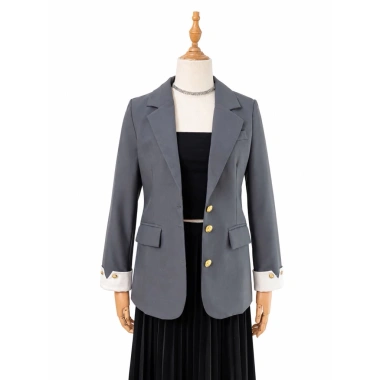 Áo khoác blazer 2 lớp nữ dài tay cúc giữa tay viền trắng, đệm vai trẻ trung công sở - 214.613₫