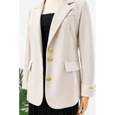 Áo khoác blazer 2 lớp nữ dài tay cúc giữa tay viền trắng, đệm vai trẻ trung công sở - 214.613₫