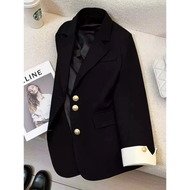 Áo khoác blazer dài tay nữ cúc giữa, phối viền trẻ trung, màu trắng - 209.000đ
