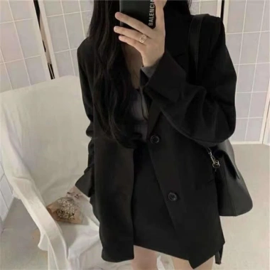 Áo khoác blazer dáng rộng màu trơn thời trang Hàn Quốc nữ - Giá chỉ 79.500 VND