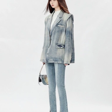Áo khoác blazer jeans dáng rộng xanh loang – phong cách cá tính retro, chỉ 432k