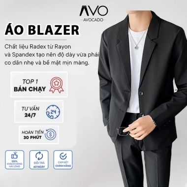 Áo khoác blazer nam Avocado Hàn Quốc rộng màu đen kem 2 khuy cài cao cấp - 350.000₫