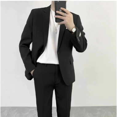 Áo khoác blazer nam form rộng màu đen kem 2 khuy cài Hàn Quốc Avocado 450k