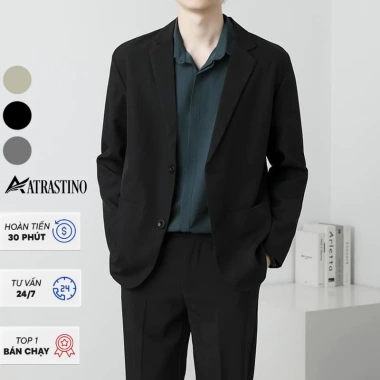Áo khoác blazer nam form rộng màu đen kem 2 khuy cài JOLY JK101 - Giá 309.000₫