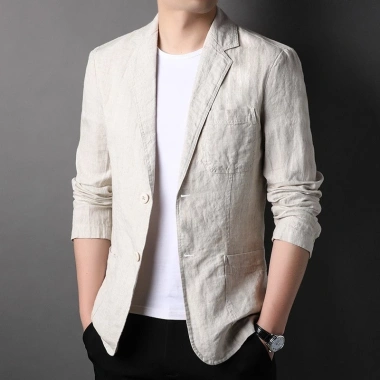 Áo khoác blazer nam form suông dài tay unisex linen cao cấp phong cách Hàn Quốc - Giá ưu đãi 378.000 VND