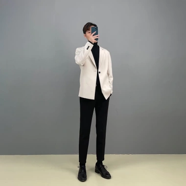 Áo khoác blazer nam Hàn Quốc form rộng dài tay, trẻ trung thời trang - Đen, Trắng kem, Ghi, chỉ 550.000₫ 3