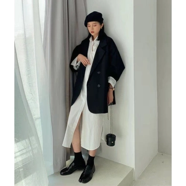 Áo Khoác Blazer Nữ Dài Form Rộng Vải Dày Màu Trơn Phong Cách Hàn Quốc Giá 214.620 VND