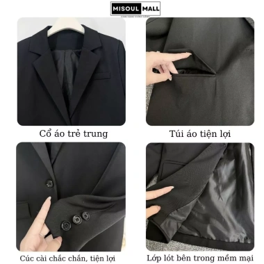 Áo khoác blazer nữ dáng rộng 1 cúc cài BigSize Misoul Mall trơn có túi chỉ 319k