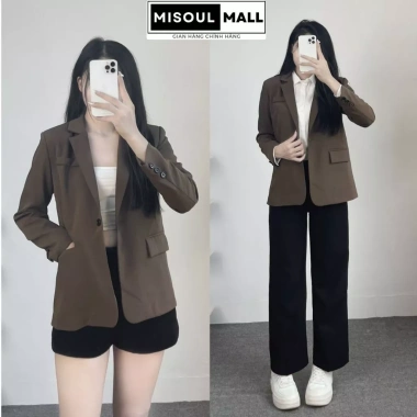 Áo khoác blazer nữ dáng rộng 1 cúc cài BigSize Misoul Mall trơn có túi chỉ 319k