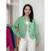 Áo khoác blazer nữ dáng suông ngắn dài tay túi bổ 1 lớp Premium BLUE 2