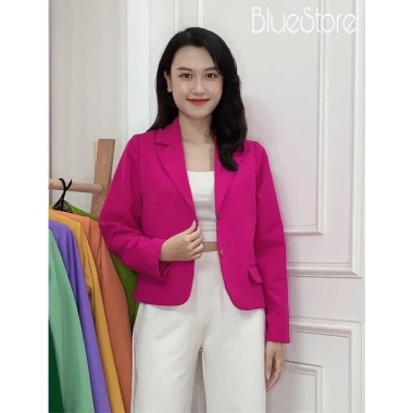 Áo khoác blazer nữ dáng suông ngắn dài tay túi bổ 1 lớp Premium BLUE