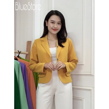 Áo khoác blazer nữ dáng suông ngắn dài tay túi bổ 1 lớp Premium BLUE