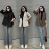 Áo khoác blazer vest suông nữ công sở, vải chéo Hàn 2 lớp đệm vai, Hàn Quốc
