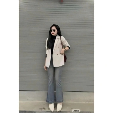 Áo khoác blazer vest suông nữ công sở, vải chéo Hàn 2 lớp đệm vai, Hàn Quốc 2