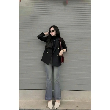 Áo khoác blazer vest suông nữ công sở, vải chéo Hàn 2 lớp đệm vai, Hàn Quốc 3