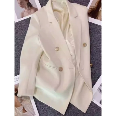 Áo khoác blazer vest suông nữ công sở, vải chéo Hàn 2 lớp đệm vai, Hàn Quốc 5