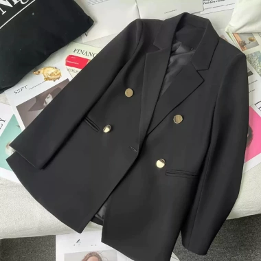 Áo khoác blazer vest suông nữ công sở, vải chéo Hàn 2 lớp đệm vai, Hàn Quốc 6
