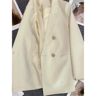 Áo khoác blazer vest suông nữ công sở, vải chéo Hàn 2 lớp đệm vai, Hàn Quốc 7