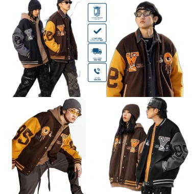 Áo Khoác Bomber Hit Hop Thêu Varsity Nam Nữ Phom Rộng Thể Thao Giá 92,150₫