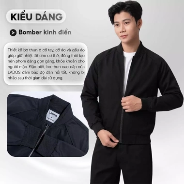 Áo khoác bomber kaki đen LADOS-12.054 lót dù dày, chống nắng, chống gió, phong cách Hàn Quốc 317.000VND
