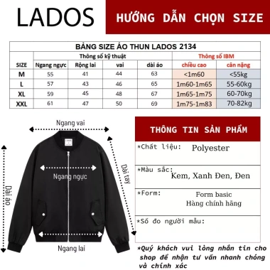Áo Khoác Bomber Nam Cao Cấp Lados 12.134 Form Rộng Vừa, Đơn Giản, Dễ Mặc - Giảm Giá 272k