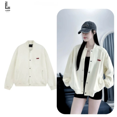 Áo khoác bomber nỉ 2 da form boxy logo M thêu nổi - giảm giá 22% LadoShop 5