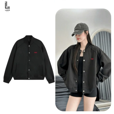 Áo khoác bomber nỉ 2 da form boxy logo M thêu nổi - giảm giá 22% LadoShop 6