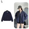 Áo khoác bomber nỉ 2 da form boxy logo M thêu nổi - giảm giá 22% LadoShop 7