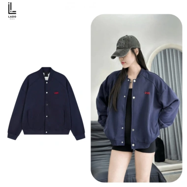 Áo khoác bomber nỉ 2 da form boxy logo M thêu nổi - giảm giá 22% LadoShop 7