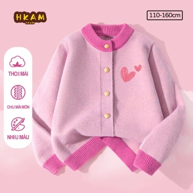 Áo khoác cardigan bé gái, áo len trẻ em in trái tim mềm mại, thoải mái - 250.000₫