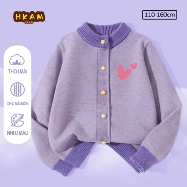 Áo khoác cardigan bé gái, áo len trẻ em in trái tim mềm mại, thoải mái - 250.000₫ 9