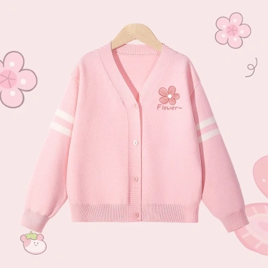 Áo khoác Cardigan dệt kim bé gái Preppy, áo len trẻ em in hoa – giá 250k