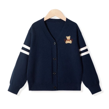 Áo khoác cardigan dệt kim bé gái Preppy dài tay, áo len trẻ em in hình gấu - Giá ưu đãi 235k 2