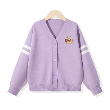 Áo khoác cardigan dệt kim bé gái Preppy dài tay, áo len trẻ em in hình gấu - Giá ưu đãi 235k 6