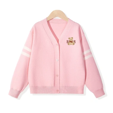 Áo khoác cardigan dệt kim bé gái Preppy dài tay, áo len trẻ em in hình gấu - Giá ưu đãi 235k 8