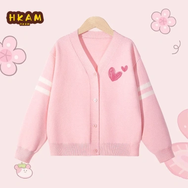 Áo khoác Cardigan dệt kim bé gái Preppy dài tay in trái tim - Giá ưu đãi 240.000₫