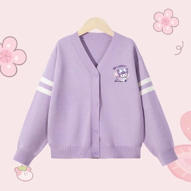 Áo khoác cardigan dệt kim bé gái Preppy in họa tiết Kuromi – 250.000₫