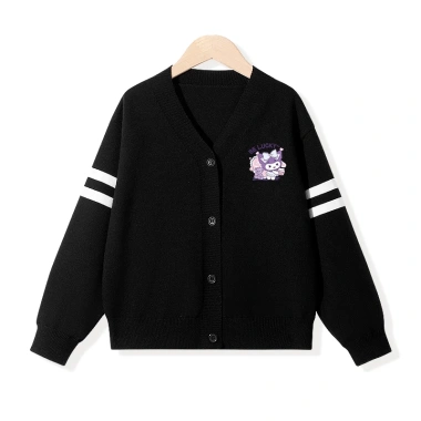 Áo khoác cardigan dệt kim bé gái Preppy in họa tiết Kuromi – 250.000₫