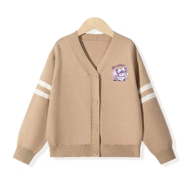 Áo khoác cardigan dệt kim bé gái Preppy in họa tiết Kuromi – 250.000₫