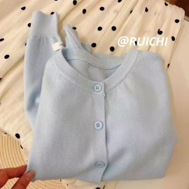 Áo khoác cardigan len dài tay thu đông, cổ tròn, khuy trơn, đa màu - 149.000₫ SP396 2