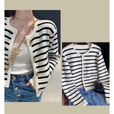 Áo khoác cardigan len kẻ sọc ngang đen trắng Hàn Quốc 189.000 (KS2.288)