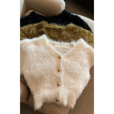 Áo khoác cardigan len lông thỏ ngắn phong cách tiểu thư Hàn Quốc sang chảnh KUNKUN SP25 199.000 VND