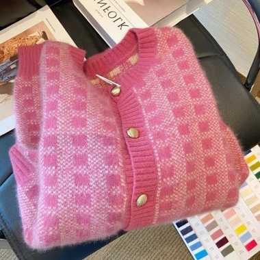 Áo khoác cardigan len nữ cổ tròn kẻ sọc tiểu thư sang chảnh KUNKUN SP26 giá 139k 9