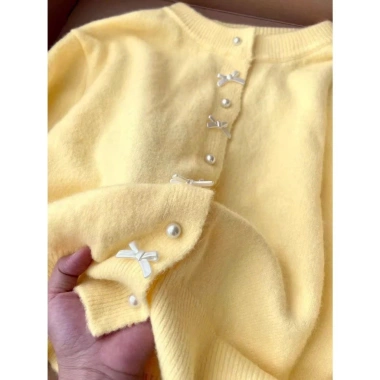 Áo khoác Cardigan len vàng pastel cúc nơ phong thu đông NGOMINH SP383 giảm giá 8