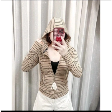 Áo khoác chống nắng nữ thun tăm sọc, nón to rộng, xổ ngón xịn xò - chỉ 81.600₫, giảm 22%