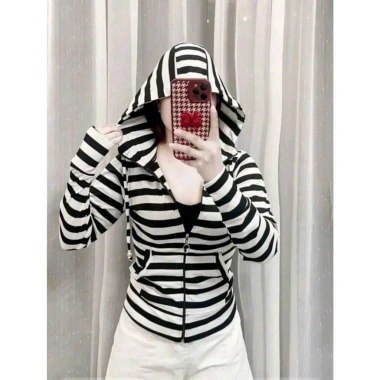 Áo khoác chống nắng nữ thun tăm sọc, nón to rộng, xổ ngón xịn xò - chỉ 81.600₫, giảm 22%